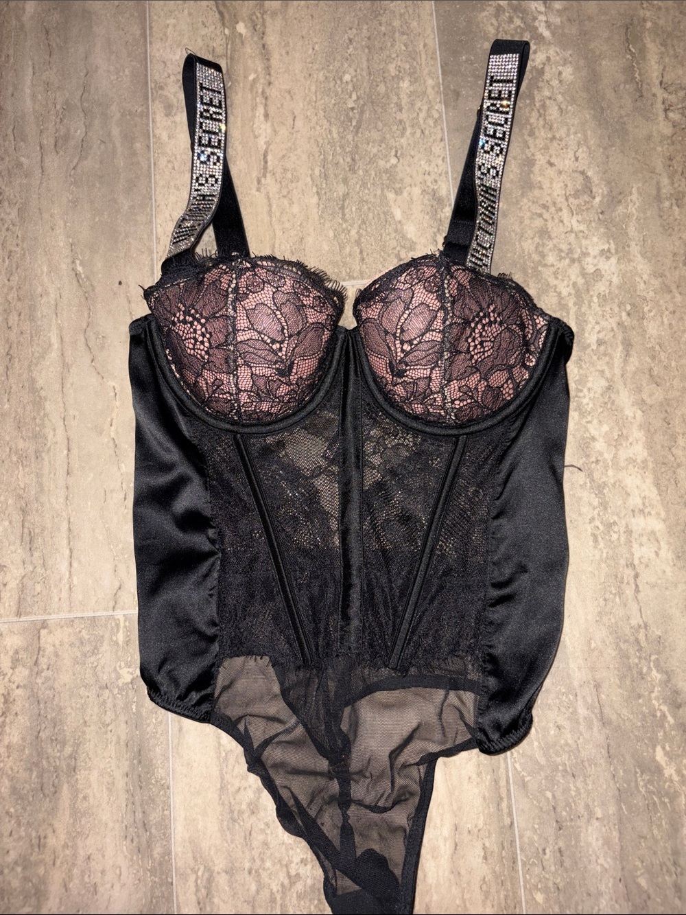 VS Rhinestone Strap bodysuit/corset top